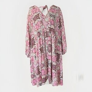 Torrid Boho Paisley Midi Dress Womens 3X Pink Long Sleeve Cottagecore Spring
